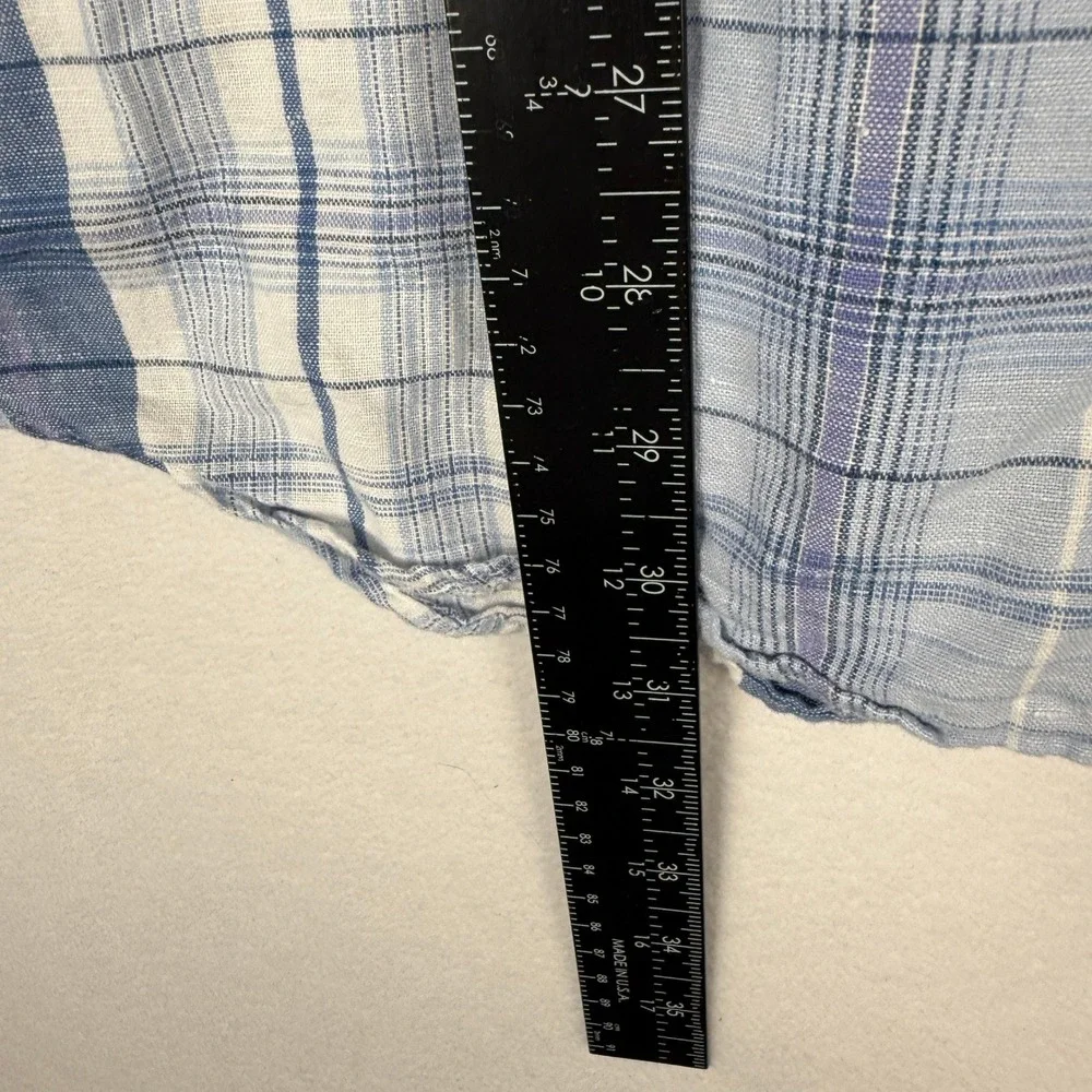 Banana Republic Linen Blend Shirt Mens XL Blue Plaid Long Sleeve‎ Button Up